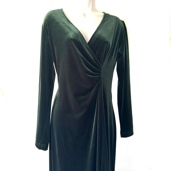 Vintage Robbie Bee Velvet Maxi Dress Sz 10 Whimsigoth Deep Green Long Sleeves - Picture 3 of 6